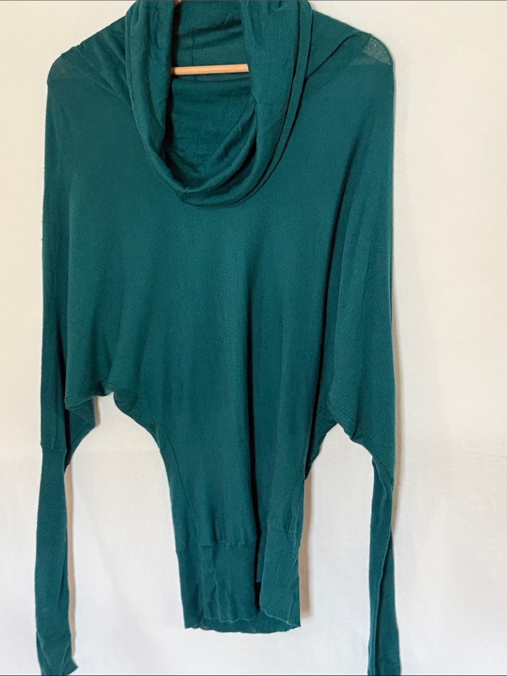 Line knitwear : Women’s Teal Cowl Neck Lightweight Sweater with dolman / batwing
